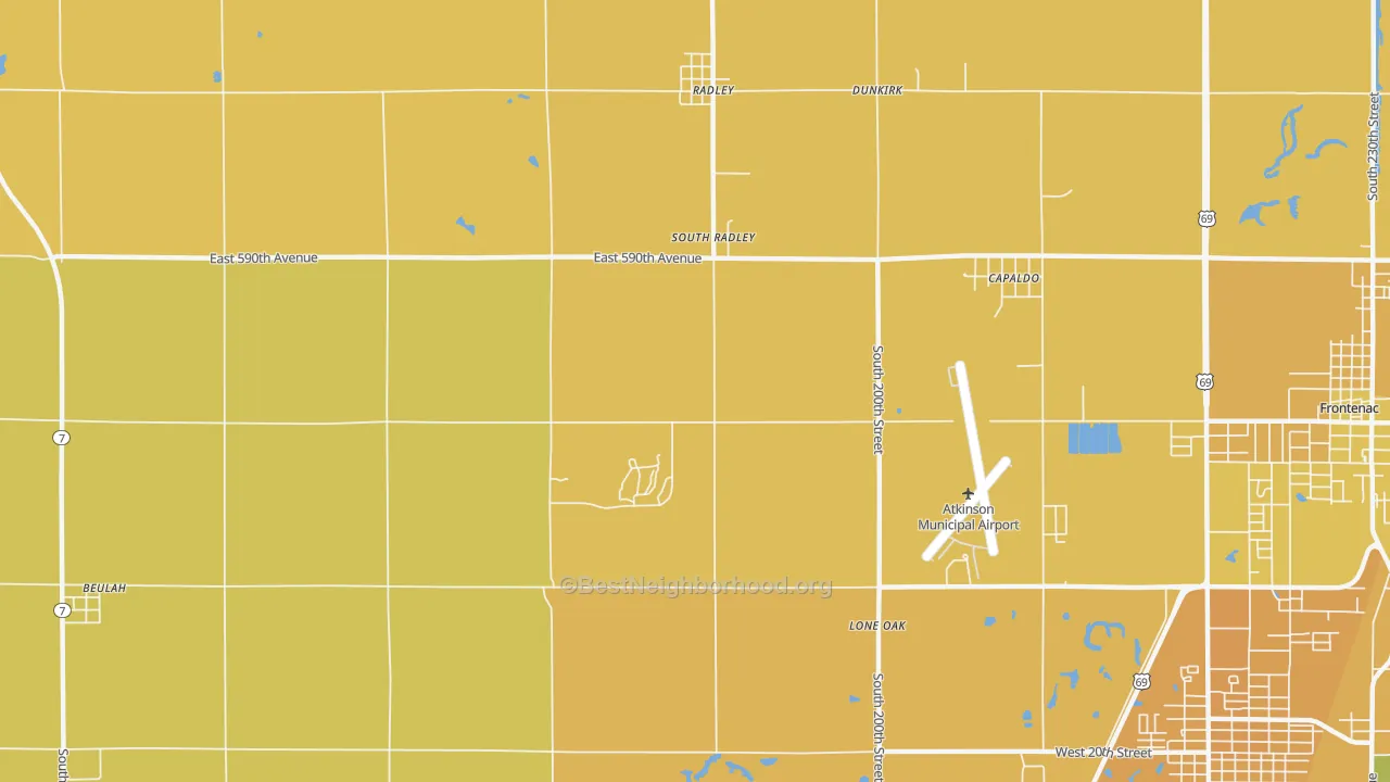Map of the best neighborhoods in the South Radley area, with better matches in green and worse matches in red
