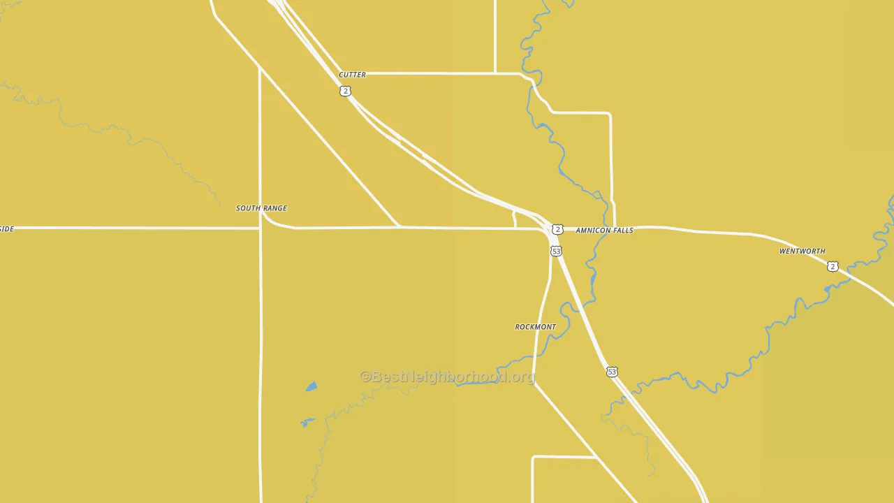 Map of the best neighborhoods in the South Range area, with better matches in green and worse matches in red