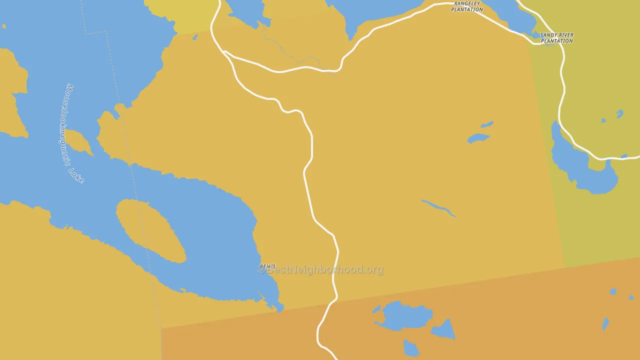 Map of the best neighborhoods in the South Rangeley area, with better matches in green and worse matches in red