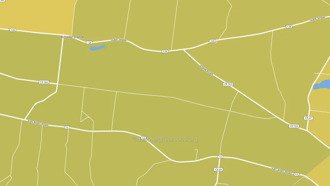 Map of the best neighborhoods in the South Rutland area, with better matches in green and worse matches in red