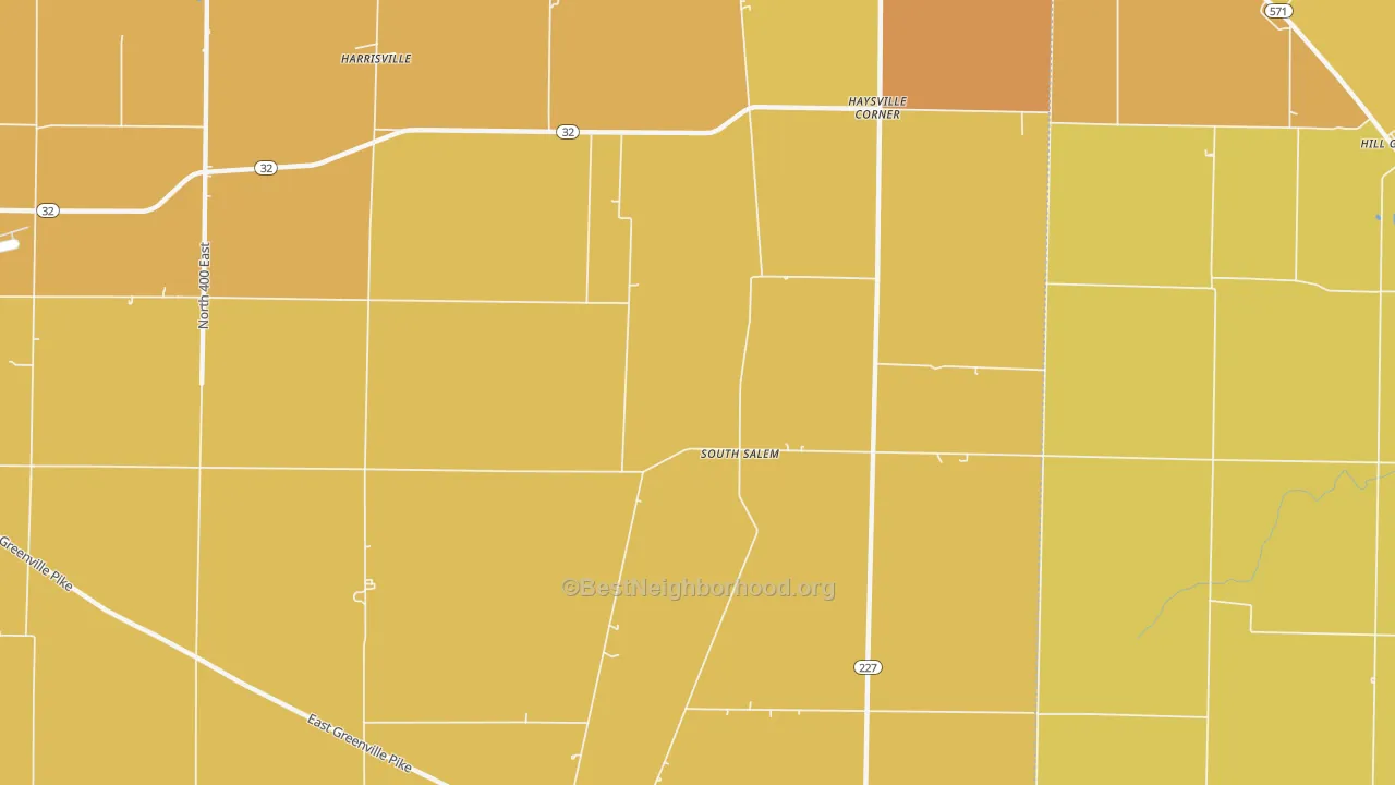 Map of the best neighborhoods in the South Salem area, with better matches in green and worse matches in red