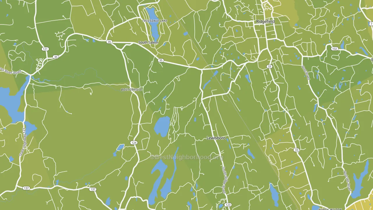 Map of the best neighborhoods in the South Salem area, with better matches in green and worse matches in red
