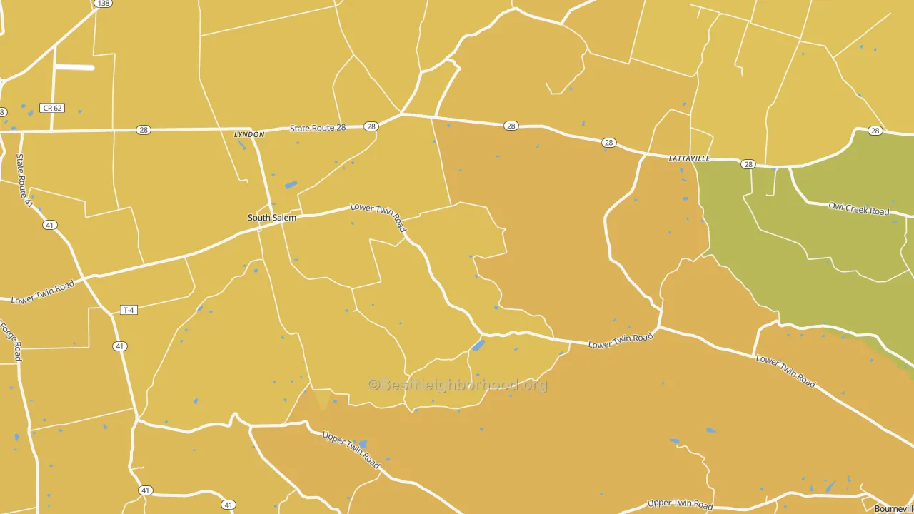 Map of the best neighborhoods in the South Salem area, with better matches in green and worse matches in red