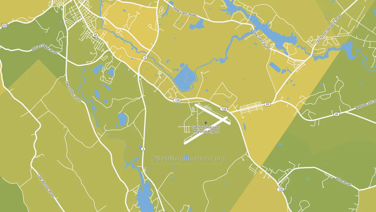 Map of the best neighborhoods in the South Sanford area, with better matches in green and worse matches in red