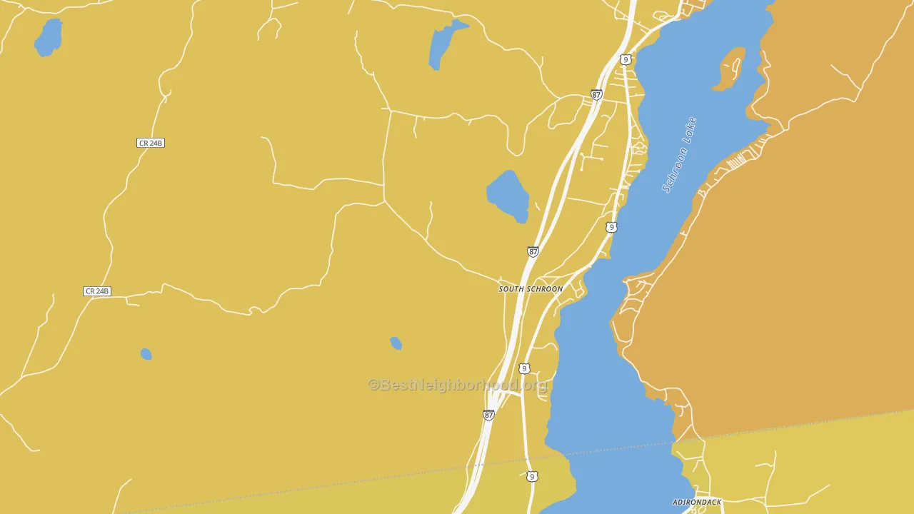 Map of the best neighborhoods in the South Schroon area, with better matches in green and worse matches in red