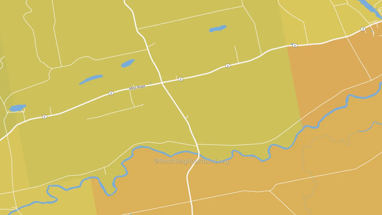 Map of the best neighborhoods in the South Sebec area, with better matches in green and worse matches in red