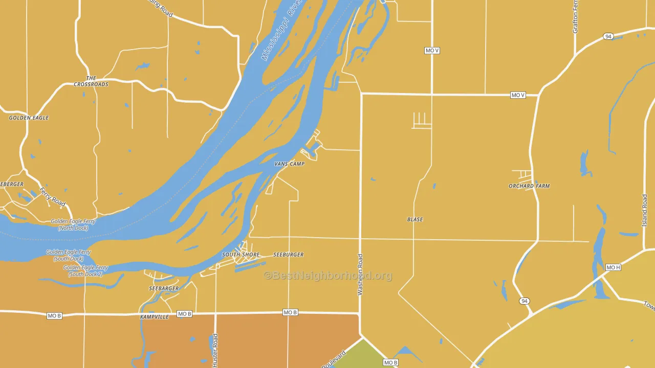 Map of the best neighborhoods in the South Shore area, with better matches in green and worse matches in red