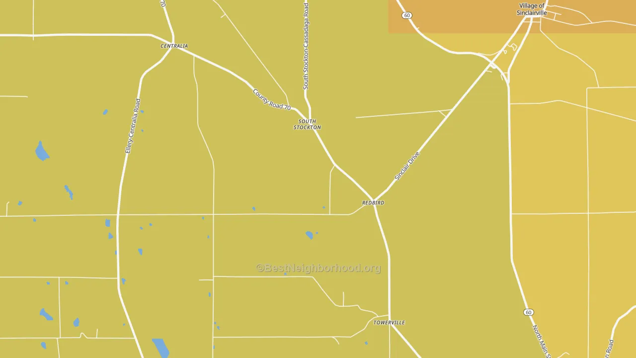 Map of the best neighborhoods in the South Stockton area, with better matches in green and worse matches in red