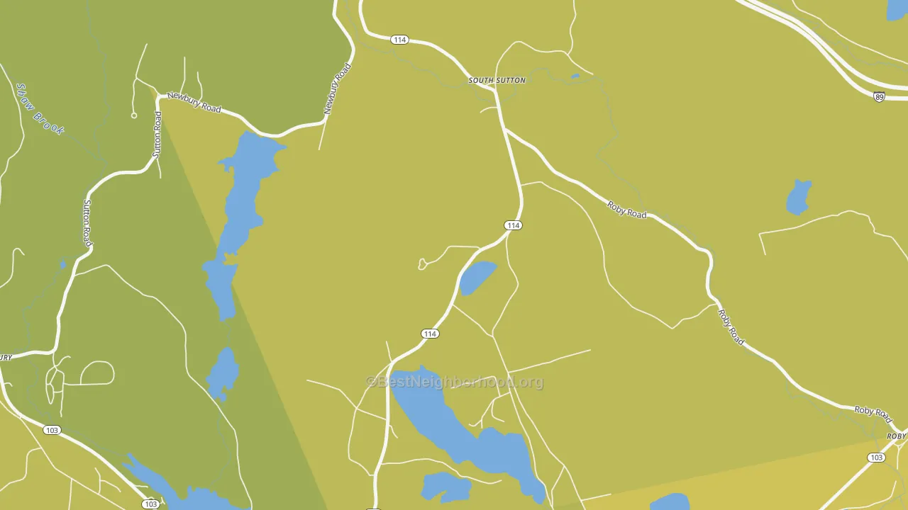 Map of the best neighborhoods in the South Sutton area, with better matches in green and worse matches in red