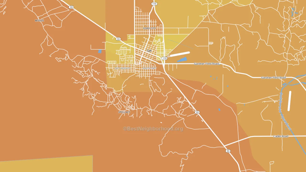 Map of the best neighborhoods in the South Taft area, with better matches in green and worse matches in red