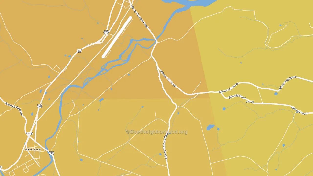 Map of the best neighborhoods in the South Towanda area, with better matches in green and worse matches in red