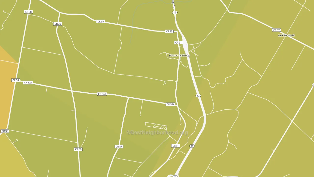 Map of the best neighborhoods in the South Trenton area, with better matches in green and worse matches in red
