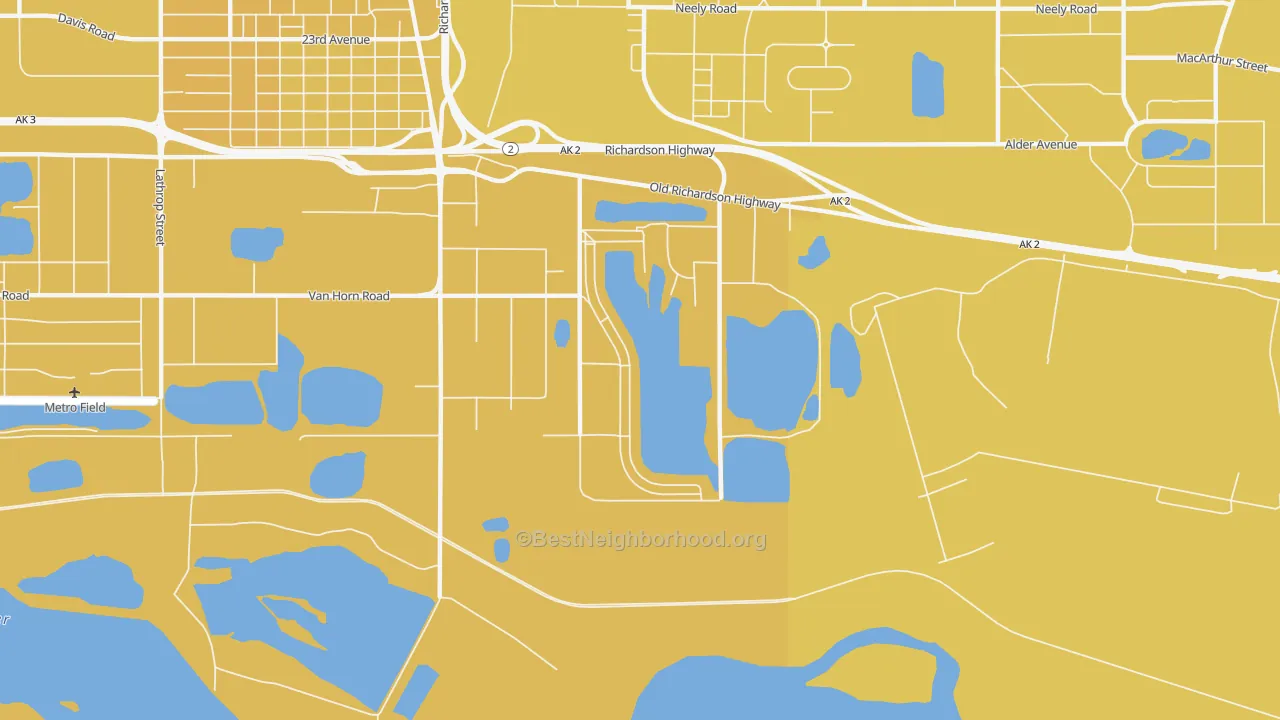 Map of the best neighborhoods in the South Van Horn area, with better matches in green and worse matches in red