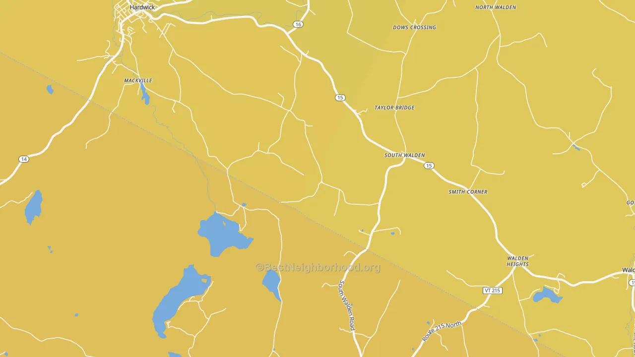 Map of the best neighborhoods in the South Walden area, with better matches in green and worse matches in red
