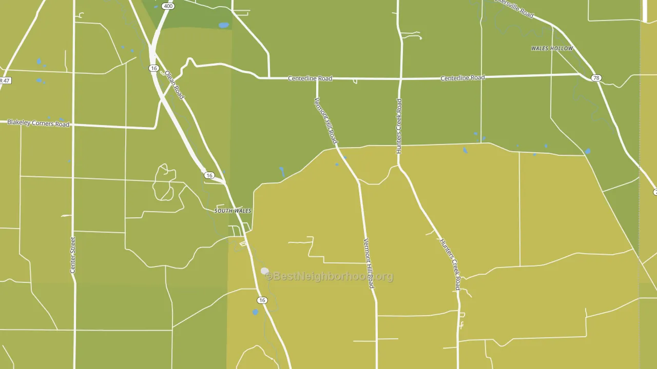 Map of the best neighborhoods in the South Wales area, with better matches in green and worse matches in red