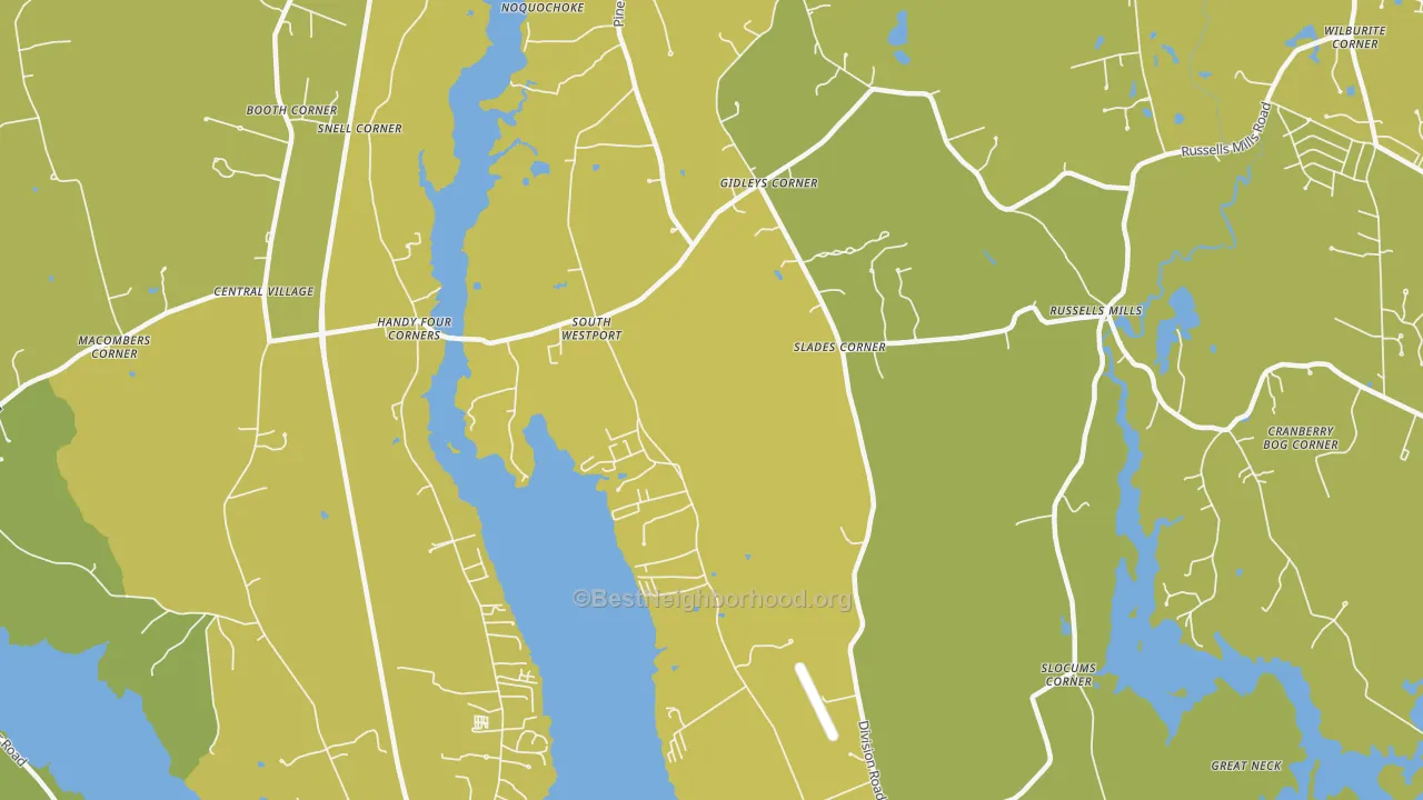 Map of the best neighborhoods in the South Westport area, with better matches in green and worse matches in red