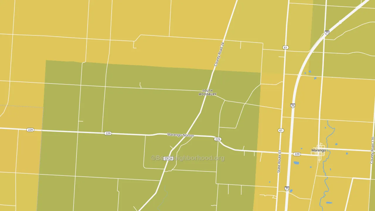 Map of the best neighborhoods in the South Woodbury area, with better matches in green and worse matches in red