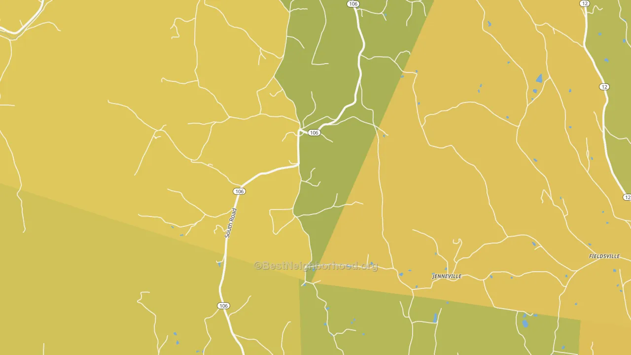 Map of the best neighborhoods in the South Woodstock area, with better matches in green and worse matches in red