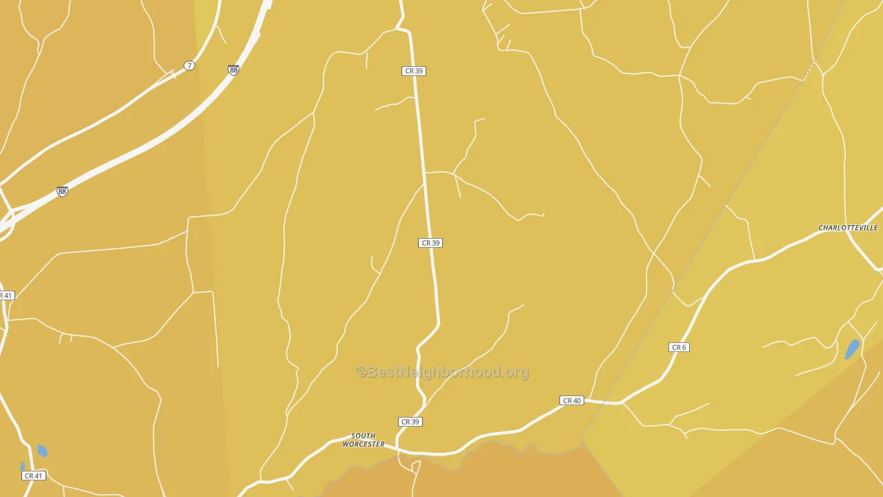 Map of the best neighborhoods in the South Worcester area, with better matches in green and worse matches in red