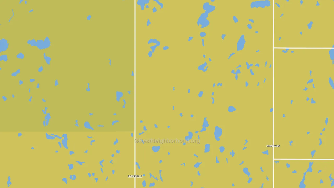 Map of the best neighborhoods in the Southam area, with better matches in green and worse matches in red