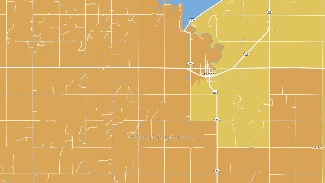 Map of the best neighborhoods in the Southard area, with better matches in green and worse matches in red