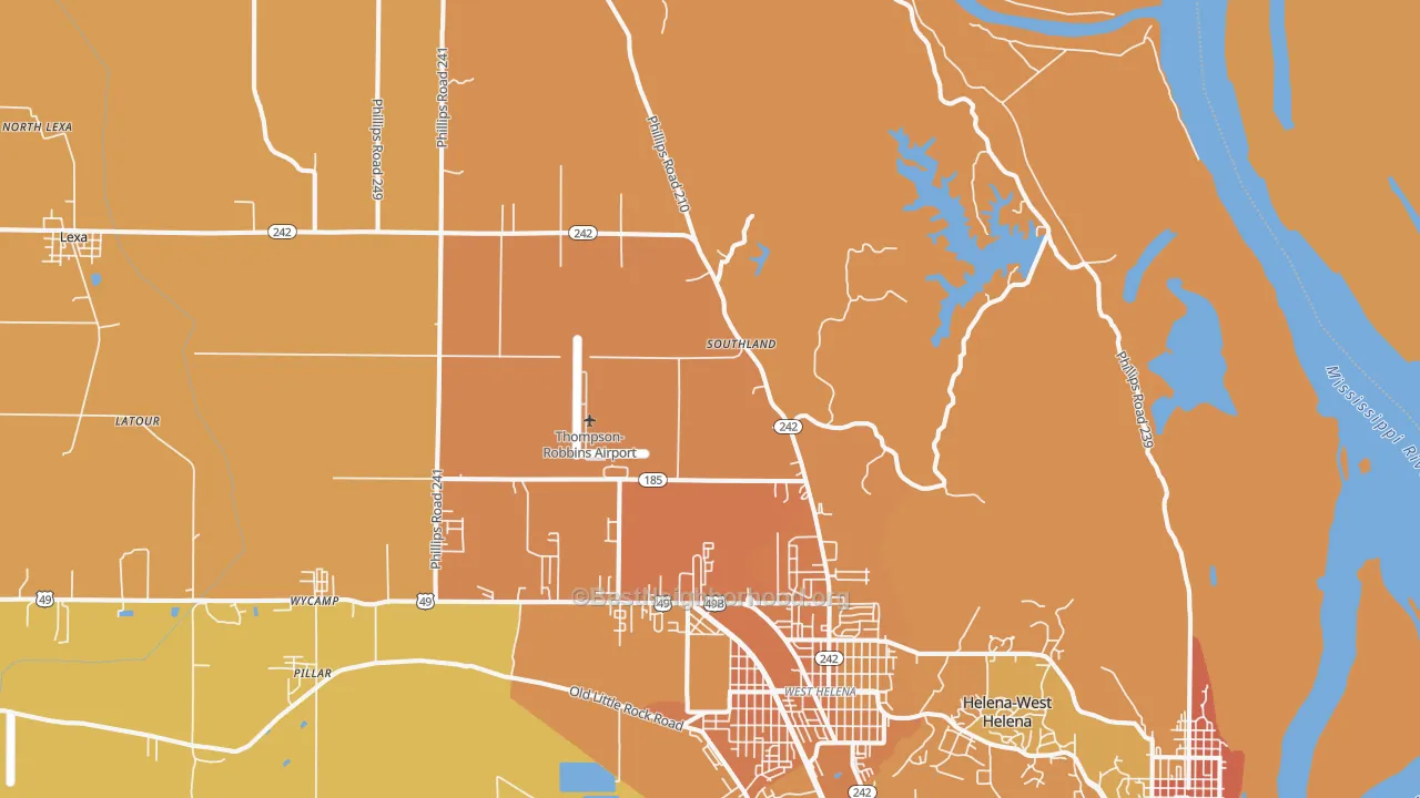 Map of the best neighborhoods in the Southland area, with better matches in green and worse matches in red