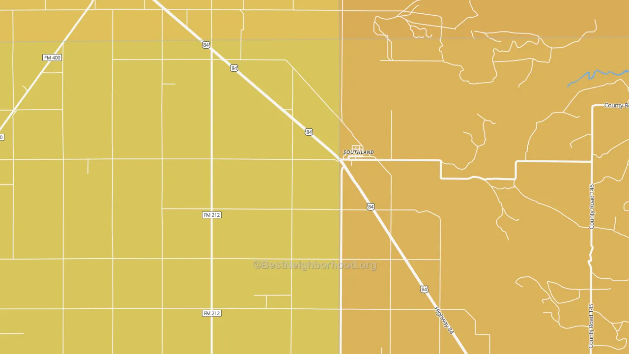 Map of the best neighborhoods in the Southland area, with better matches in green and worse matches in red