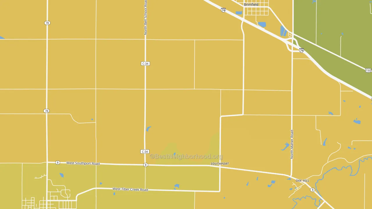 Map of the best neighborhoods in the Southport area, with better matches in green and worse matches in red
