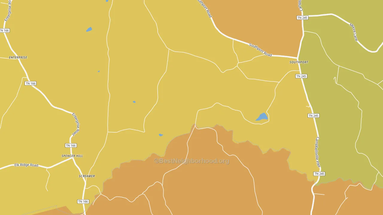 Map of the best neighborhoods in the Southport area, with better matches in green and worse matches in red