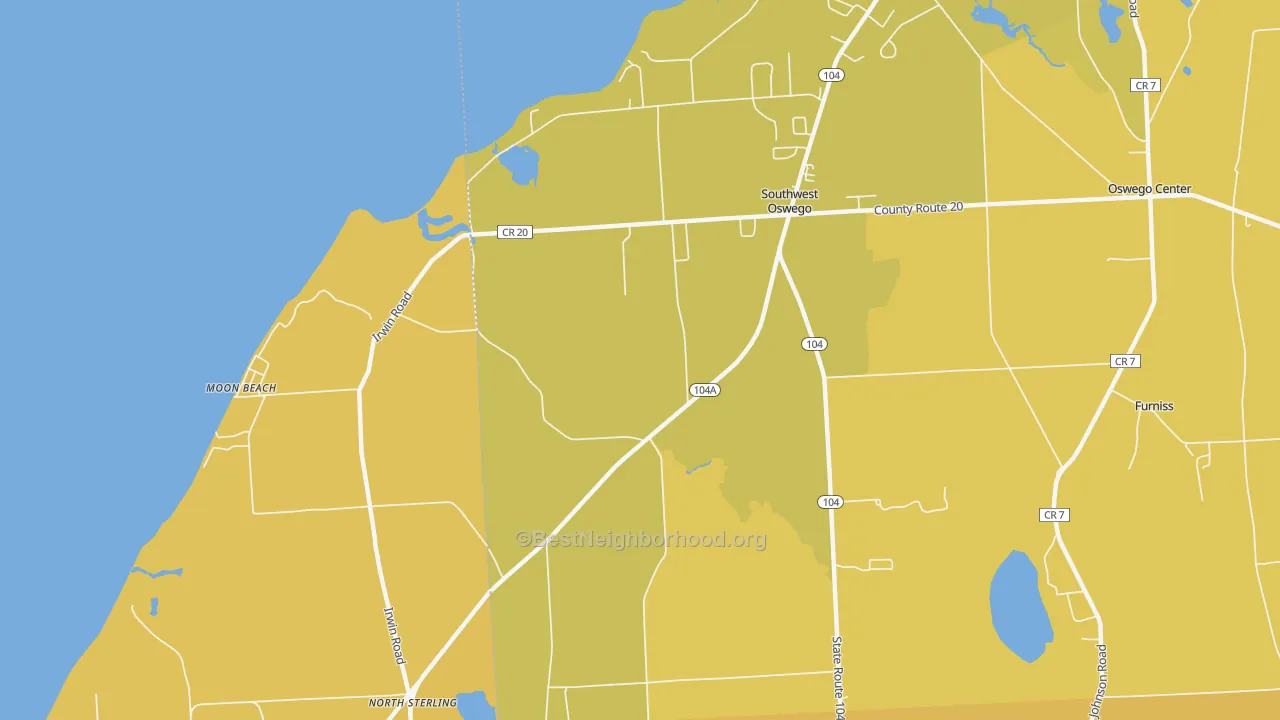 Map of the best neighborhoods in the Southwest Oswego area, with better matches in green and worse matches in red
