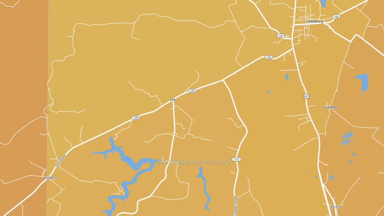Map of the best neighborhoods in the Spa area, with better matches in green and worse matches in red