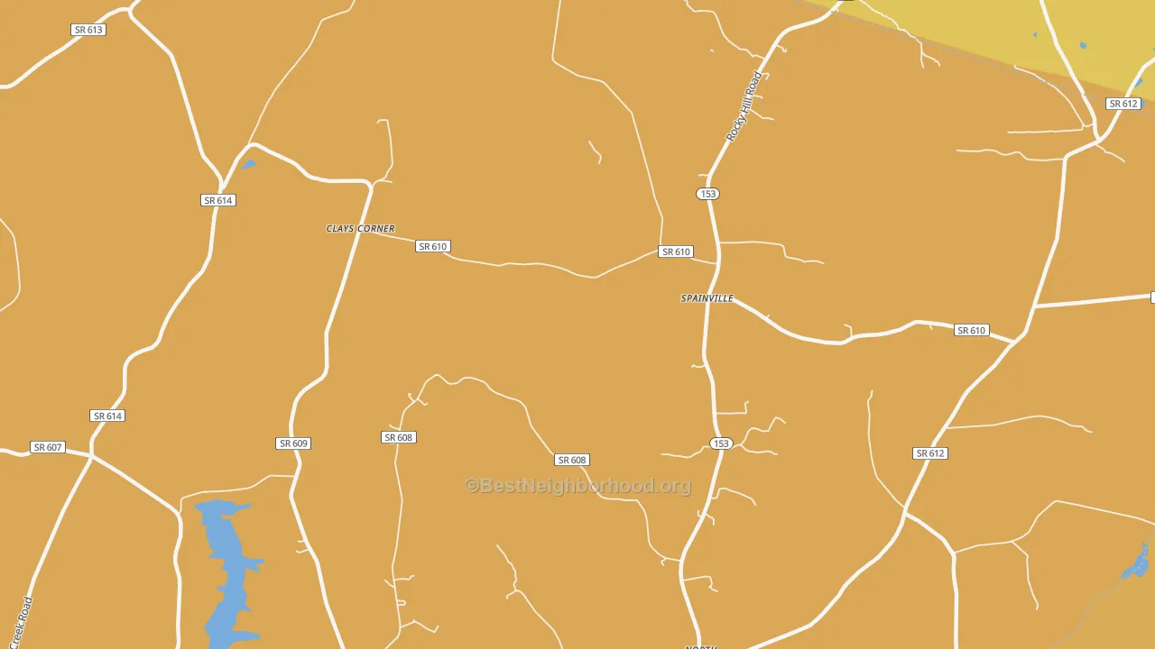 Map of the best neighborhoods in the Spainville area, with better matches in green and worse matches in red