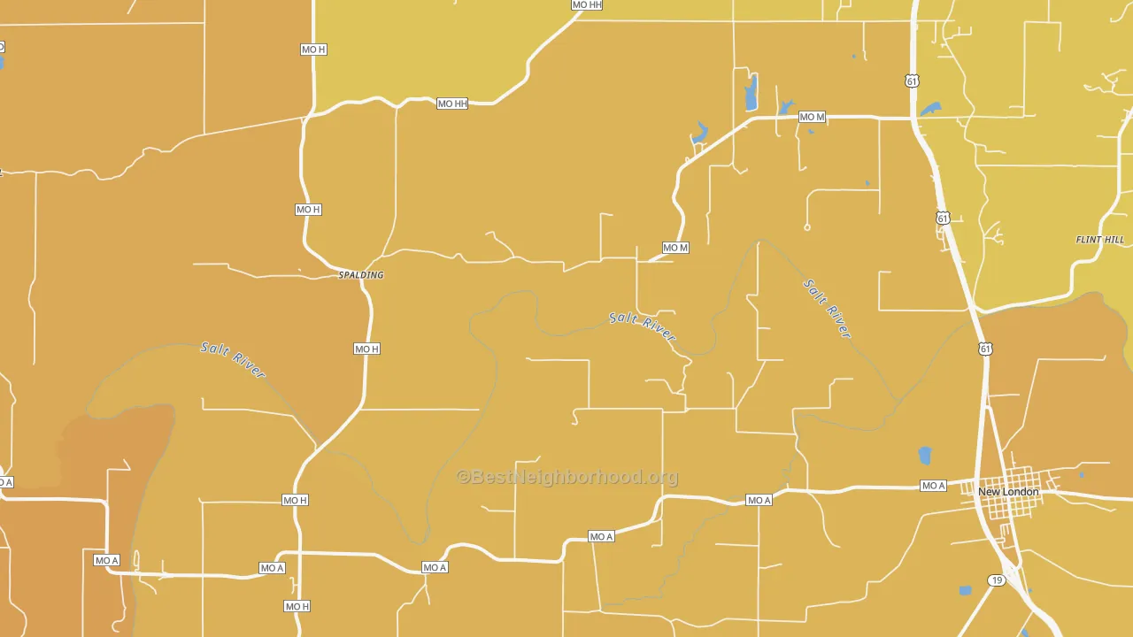 Map of the best neighborhoods in the Spalding area, with better matches in green and worse matches in red