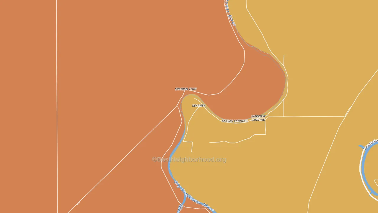 Map of the best neighborhoods in the Spanish Fort area, with better matches in green and worse matches in red