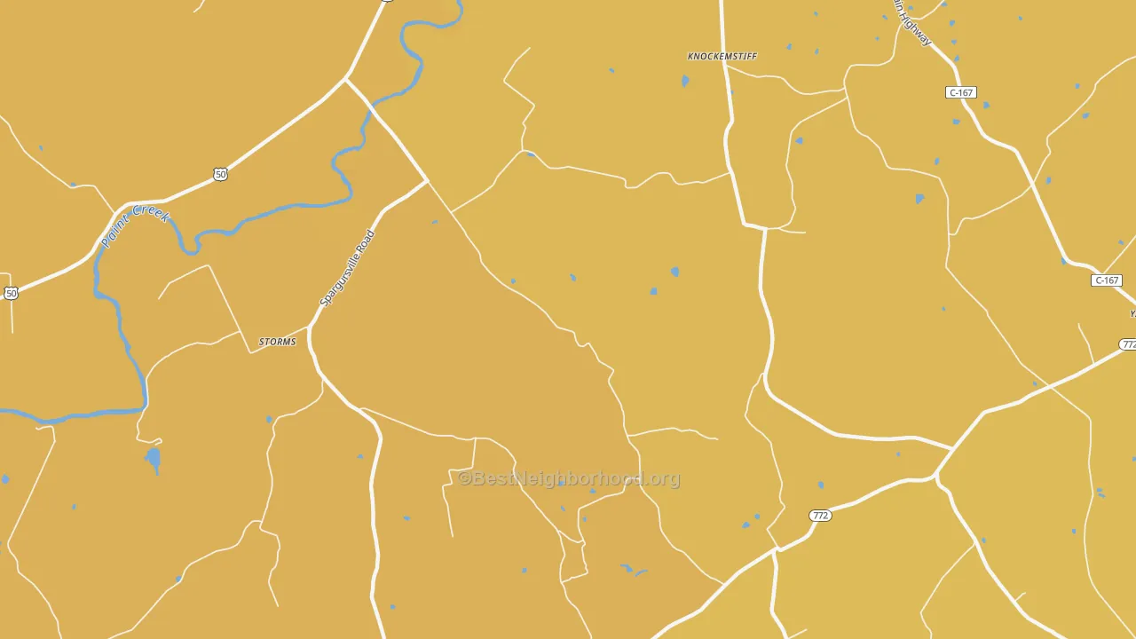 Map of the best neighborhoods in the Spargursville area, with better matches in green and worse matches in red