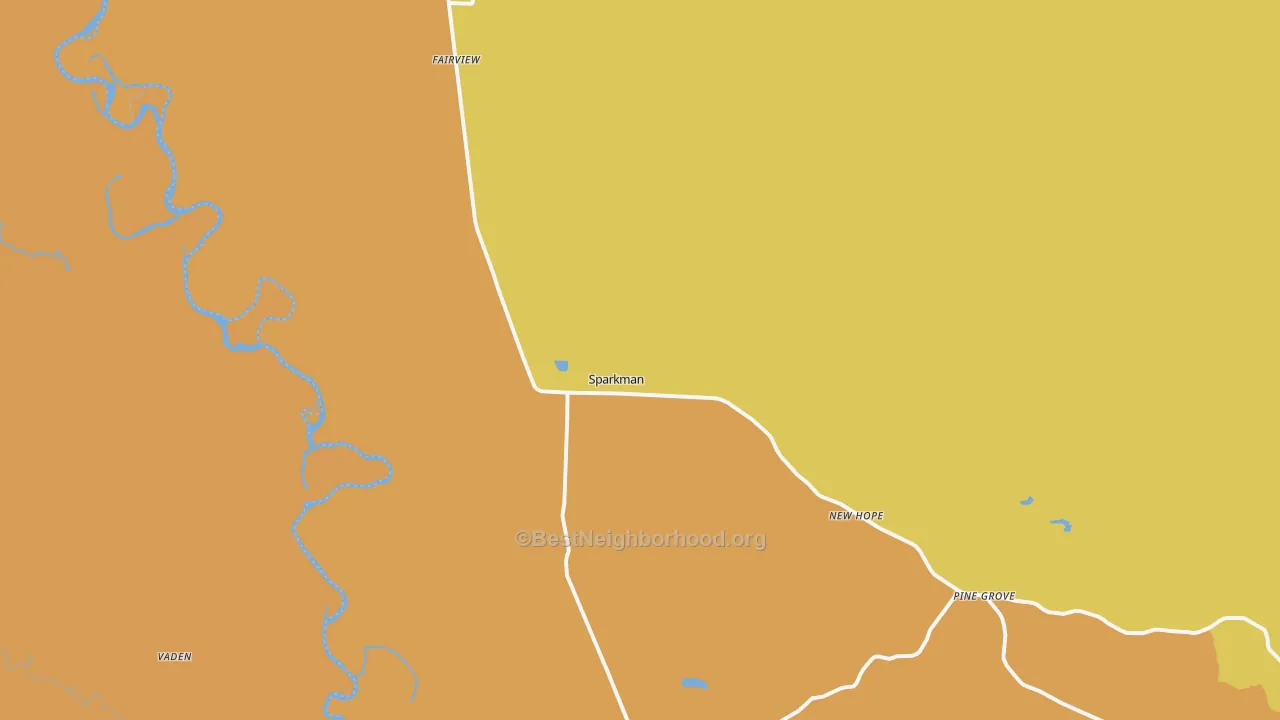 Map of the best neighborhoods in the Sparkman area, with better matches in green and worse matches in red