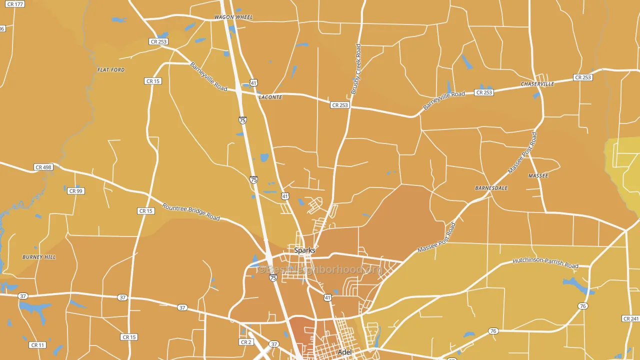 Map of the best neighborhoods in the Sparks area, with better matches in green and worse matches in red