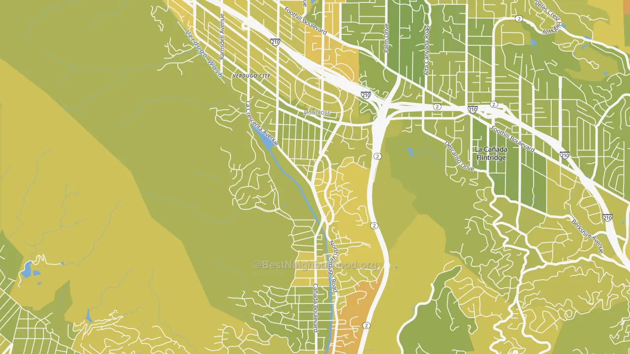 Map of the best neighborhoods in the Sparr Heights, Glendale area, with better matches in green and worse matches in red