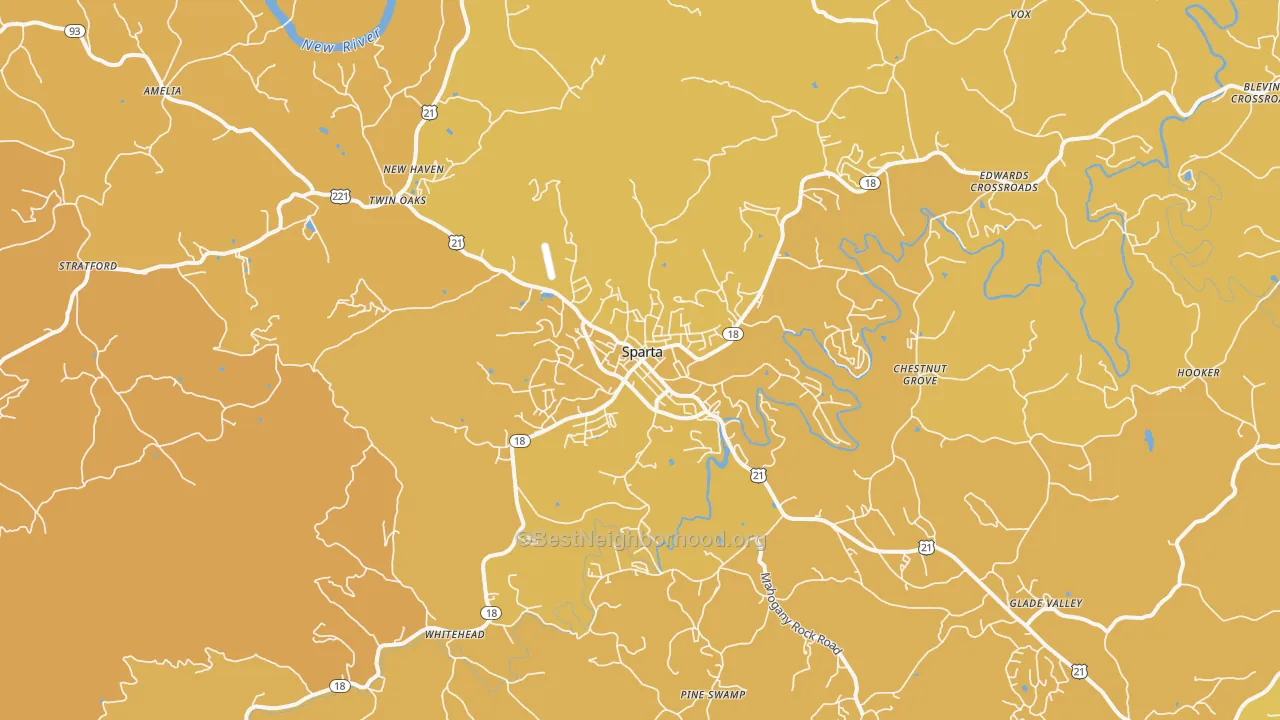 Map of the best neighborhoods in the Sparta area, with better matches in green and worse matches in red