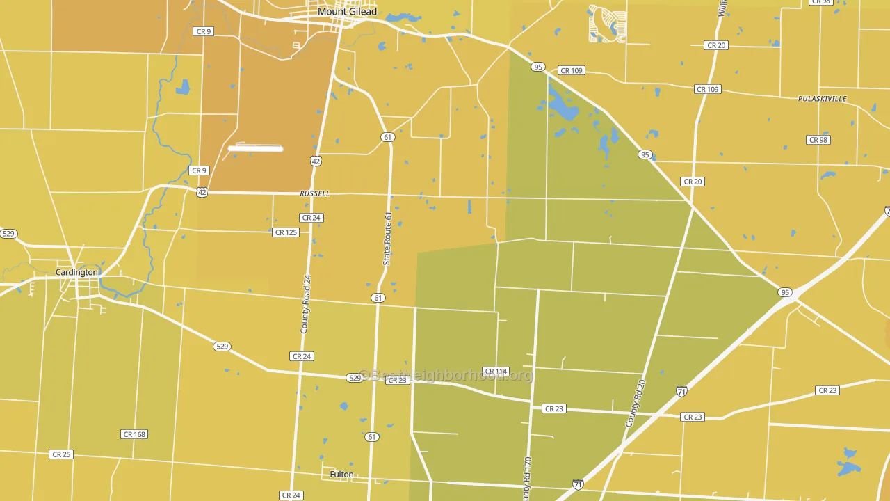 Map of the best neighborhoods in the Sparta area, with better matches in green and worse matches in red