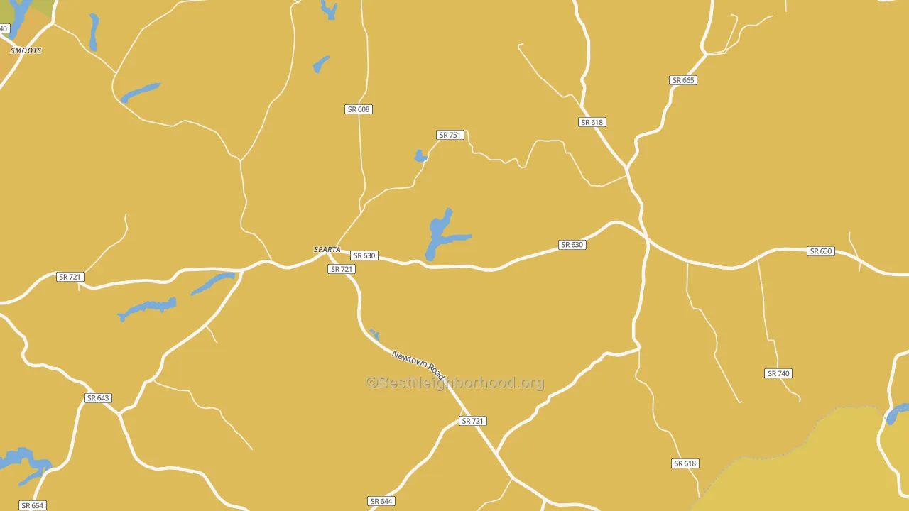 Map of the best neighborhoods in the Sparta area, with better matches in green and worse matches in red