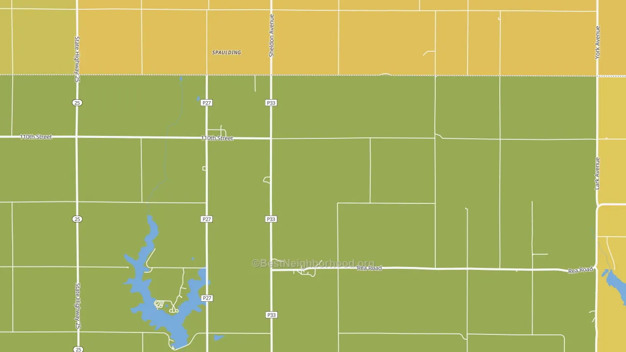 Map of the best neighborhoods in the Spaulding area, with better matches in green and worse matches in red