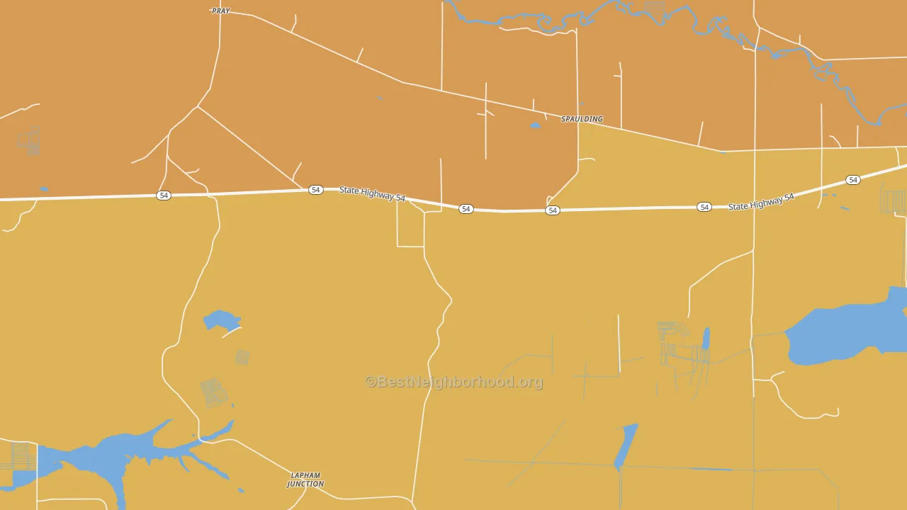 Map of the best neighborhoods in the Spaulding area, with better matches in green and worse matches in red