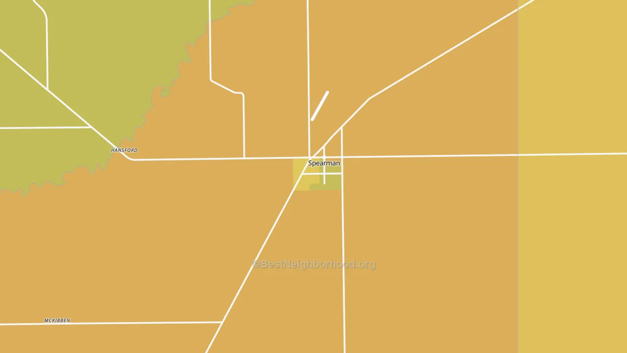 Map of the best neighborhoods in the Spearman area, with better matches in green and worse matches in red