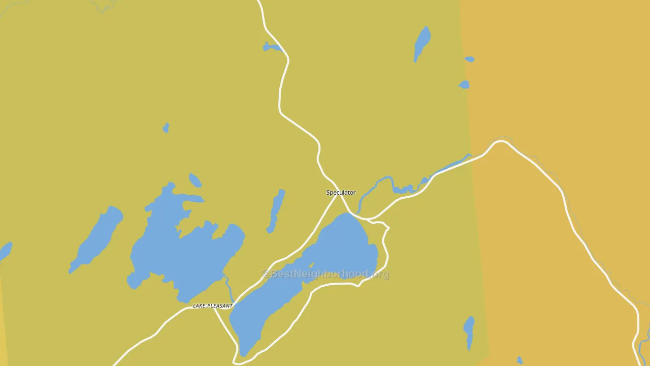 Map of the best neighborhoods in the Speculator area, with better matches in green and worse matches in red