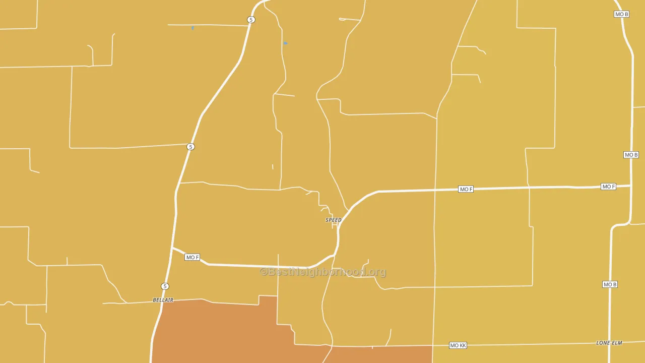 Map of the best neighborhoods in the Speed area, with better matches in green and worse matches in red