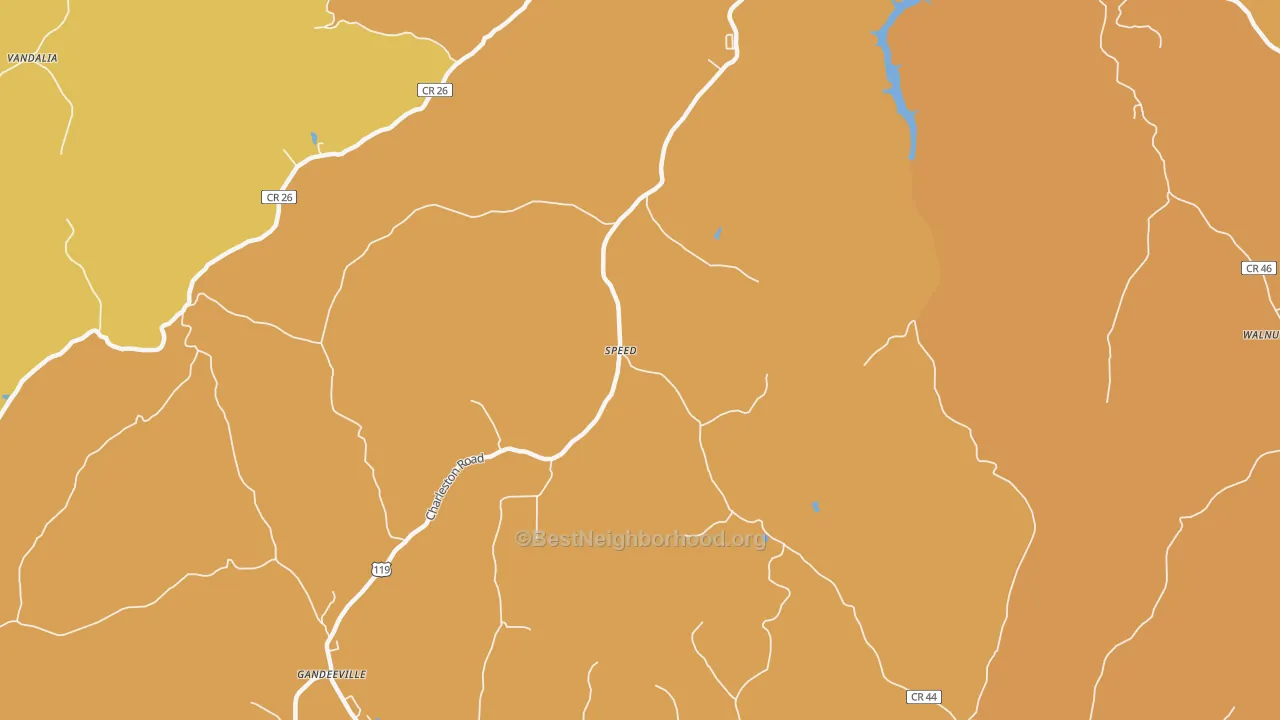 Map of the best neighborhoods in the Speed area, with better matches in green and worse matches in red