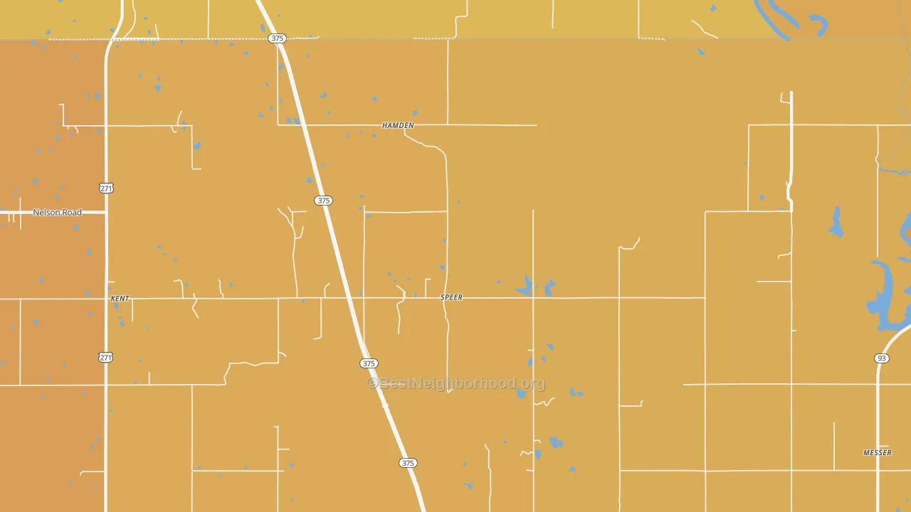 Map of the best neighborhoods in the Speer area, with better matches in green and worse matches in red