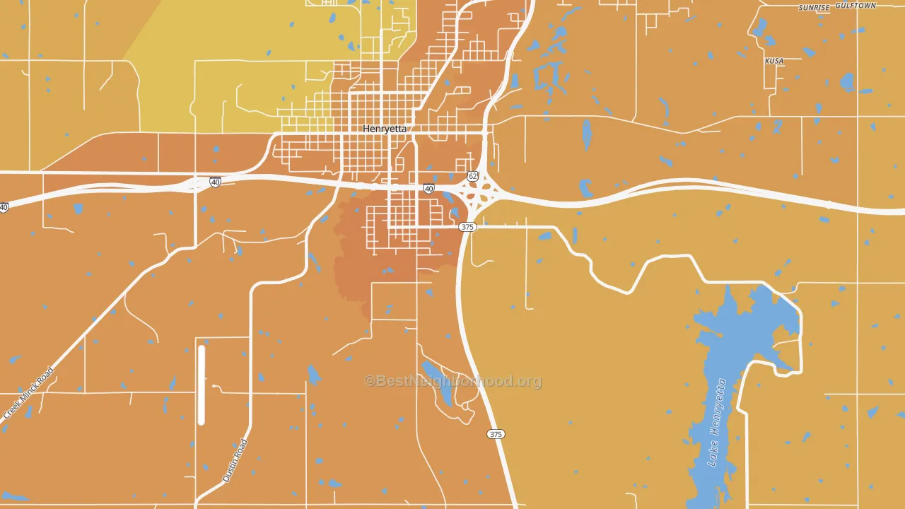 Map of the best neighborhoods in the Spelter City area, with better matches in green and worse matches in red
