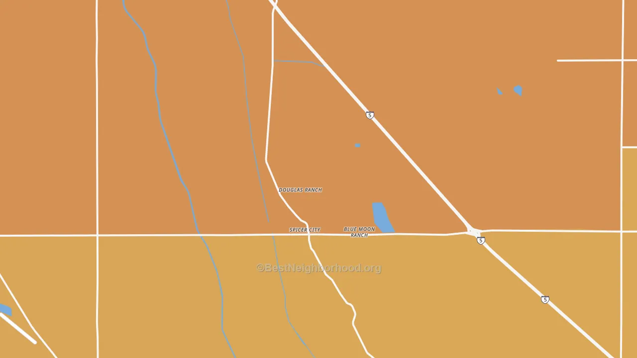 Map of the best neighborhoods in the Spicer City area, with better matches in green and worse matches in red